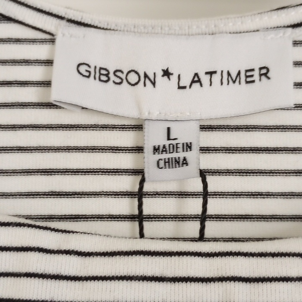 Gibson Latimer Womens Midi Dress Sz L Black & White Striped Scoop Neck Ruched - Picture 4 of 10